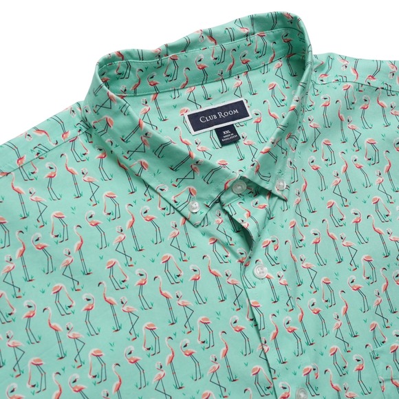 Club Room Other - Club Room Button Up Shirt Mens XXL Green Flamingo Tropical Print Short Sleeve